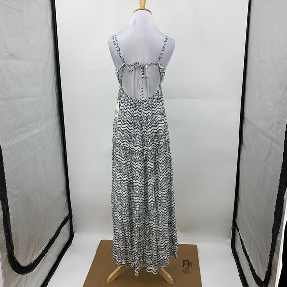Billabong Maxi Sun Lovin Dress Womens M Medium Gray White Chevron Stripe Lined - Picture 6 of 16